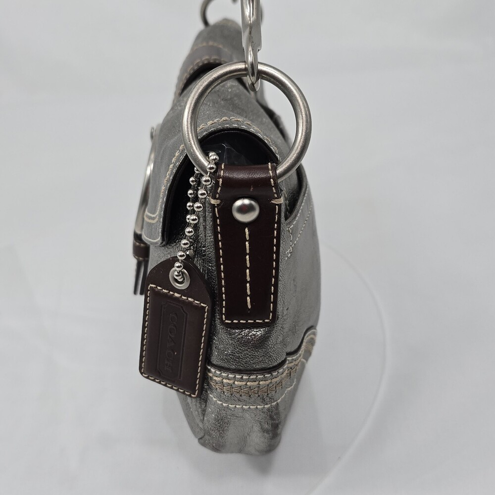 Rare Vtg Y2K Coach F10595 Soho Buckle Flap Gunmetal Leather Shoulder Bag/Hobo - Picture 8 of 16